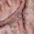 Dusty Rose Multicolor Floral Printed Synthetic Organza Fabric with Artistic Brushstroke Design, Width 110 Cms, Made in India-D23316