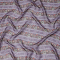 Lavender Floral Stripe Printed Synthetic Organza Fabric with Vintage Pastel Detailing, Width 110 Cms, Made in India-D23317