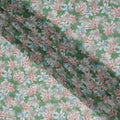 قماش أورجانزا صناعي مطبوع عليه زهور متعدد الألوان باللون الأخضر الورقي مع زخارف زهرية فاتحة، عرض 110 سم، صنع في الهند - D23318