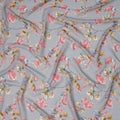 Soft Grey Multicolor Leaf Printed Synthetic Georgette Fabric with Watercolor Branch Design, Width 110 Cms, Made in India-D23321