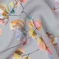 Soft Grey Multicolor Leaf Printed Synthetic Georgette Fabric with Watercolor Branch Design, Width 110 Cms, Made in India-D23321