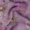 Mauve Purple Multicolor Floral Printed Synthetic Organza Fabric with Artistic Bloom Detailing, Width 110 Cms, Made in India-D23324