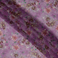 Mauve Purple Multicolor Floral Printed Synthetic Organza Fabric with Artistic Bloom Detailing, Width 110 Cms, Made in India-D23324