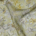 Pistachio Green Watercolor Floral Printed Synthetic Organza Fabric with Yellow and White Bloom Design, Width 110 Cms, Made in India-D23328