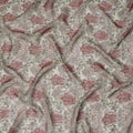 Ivory Paisley and Floral Printed Synthetic Organza Fabric with Maroon and Olive Accents, Width 110 Cms, Made in India
-D23329