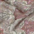 Ivory Paisley and Floral Printed Synthetic Organza Fabric with Maroon and Olive Accents, Width 110 Cms, Made in India
-D23329