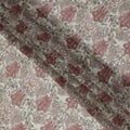Ivory Paisley and Floral Printed Synthetic Organza Fabric with Maroon and Olive Accents, Width 110 Cms, Made in India
-D23329