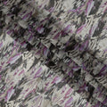 Ivory Abstract Brushstroke Printed Synthetic Organza Fabric with Black and Lilac Accents, Width 110 Cms, Made in India-D23330