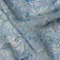 Dusty Blue Watercolor Floral Printed Synthetic Organza Fabric with White and Aqua Bloom Design, Width 110 Cms, Made in India-D23331