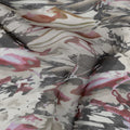 Ivory Abstract Brushstroke Printed Synthetic Organza Fabric with Maroon, Beige, and Charcoal Swirls, Width 110 Cms, Made in India-D23332