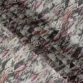 Ivory Abstract Brushstroke Printed Synthetic Organza Fabric with Maroon, Beige, and Charcoal Swirls, Width 110 Cms, Made in India-D23332