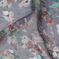 Dusty Lavender Floral Printed Synthetic Organza Fabric with Mint and Coral Leafy Motifs, Width 110 Cms, Made in India-D23333