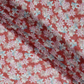 Brick Red Multicolor Floral Printed Synthetic Organza Fabric with Pink, Blue, and Ivory Bloom Motifs, Width 110 Cms, Made in India-D23335