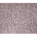 قماش أورجانزا صناعي مطبوع عليه زهور وردية أرجوانية مع لمسات من أوراق النعناع والمرجان، عرض 110 سم، صنع في الهند - D23336