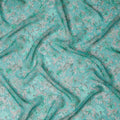 Aqua Green Watercolor Floral Printed Synthetic Organza Fabric with White and Mint Bloom Accents, Width 110 Cms, Made in India-D23337