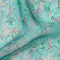 Aqua Green Watercolor Floral Printed Synthetic Organza Fabric with White and Mint Bloom Accents, Width 110 Cms, Made in India-D23337