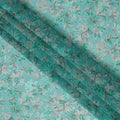Aqua Green Watercolor Floral Printed Synthetic Organza Fabric with White and Mint Bloom Accents, Width 110 Cms, Made in India-D23337