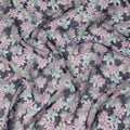 Charcoal Grey Multicolor Floral Printed Synthetic Organza Fabric with Pink, Aqua and Ivory Blooms, Width 110 Cms, Made in India-D23338