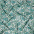 Seafoam Green Paisley and Floral Printed Synthetic Organza Fabric with Teal, Lavender and Mint Accents, Width 110 Cms, Made in India-D23340