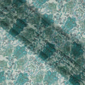 Seafoam Green Paisley and Floral Printed Synthetic Organza Fabric with Teal, Lavender and Mint Accents, Width 110 Cms, Made in India-D23340