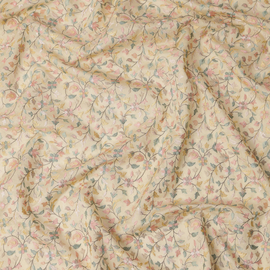 Light Beige All-Over Pastel Floral Woven Tussar Silk Fabric, 110 Cms Width, Made in India-D23369