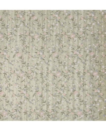 قماش حرير توسار مطرز بنقشة زهور الباستيل باللون الأخضر المريمية، عرض 110 سم، صنع في الهند
 -D23370