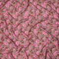 Beige Base Pink Rose Digital Printed Cotton Lawn Fabric, 110 Cms Width, Made in India-D23371