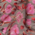 Beige Base Pink Rose Digital Printed Cotton Lawn Fabric, 110 Cms Width, Made in India-D23371