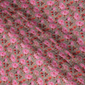 Beige Base Pink Rose Digital Printed Cotton Lawn Fabric, 110 Cms Width, Made in India-D23371