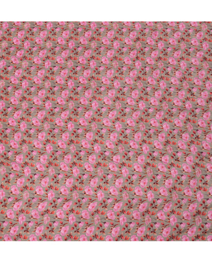 Beige Base Pink Rose Digital Printed Cotton Lawn Fabric, 110 Cms Width, Made in India-D23371