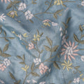 قماش حرير توسار مطرز بنقشة زهور باللون الأزرق الفاتح، عرض 110 سم، صنع في الهند - D23372