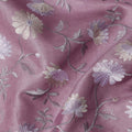 قماش حرير توسار مطرز بنقشة زهور وردية باهتة، عرض 110 سم، منشأ الهند - D23374