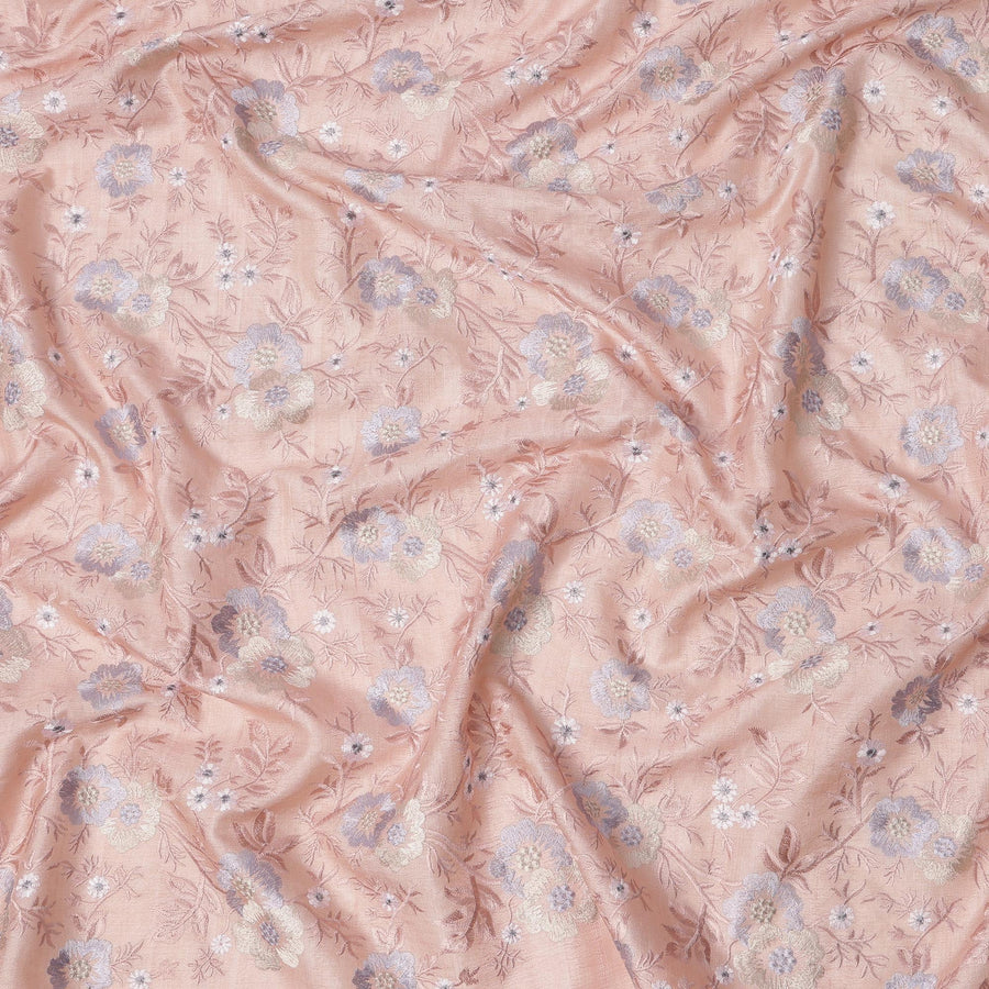 قماش حرير توسار مطرز بنقشة زهور الخوخ، عرض 110 سم، منشأ الهند - D23376