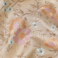 قماش حرير توسار مطرز بنقشة زهور الباستيل البيج، عرض 110 سم، منشأ الهند - D23377