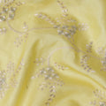 قماش حرير توسار مطرز بنقشة زهور صفراء بخيوط فضية، 110 سم، الهند - D23378