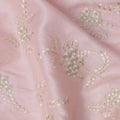 Blush Pink Floral Embroidered Tussar Silk Fabric with Subtle Silver Thread Work, 110 Cms, India-D23379