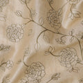 Beige Rose Vine Embroidered Tussar Silk Fabric with Black Thread Detailing, 110 Cms, India-D23380