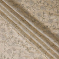 Beige Rose Vine Embroidered Tussar Silk Fabric with Black Thread Detailing, 110 Cms, India-D23380