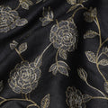 قماش حرير توسار مطرز بزهرة الكرمة السوداء مع تفاصيل خيط بيج، 110 سم، الهند - D23381