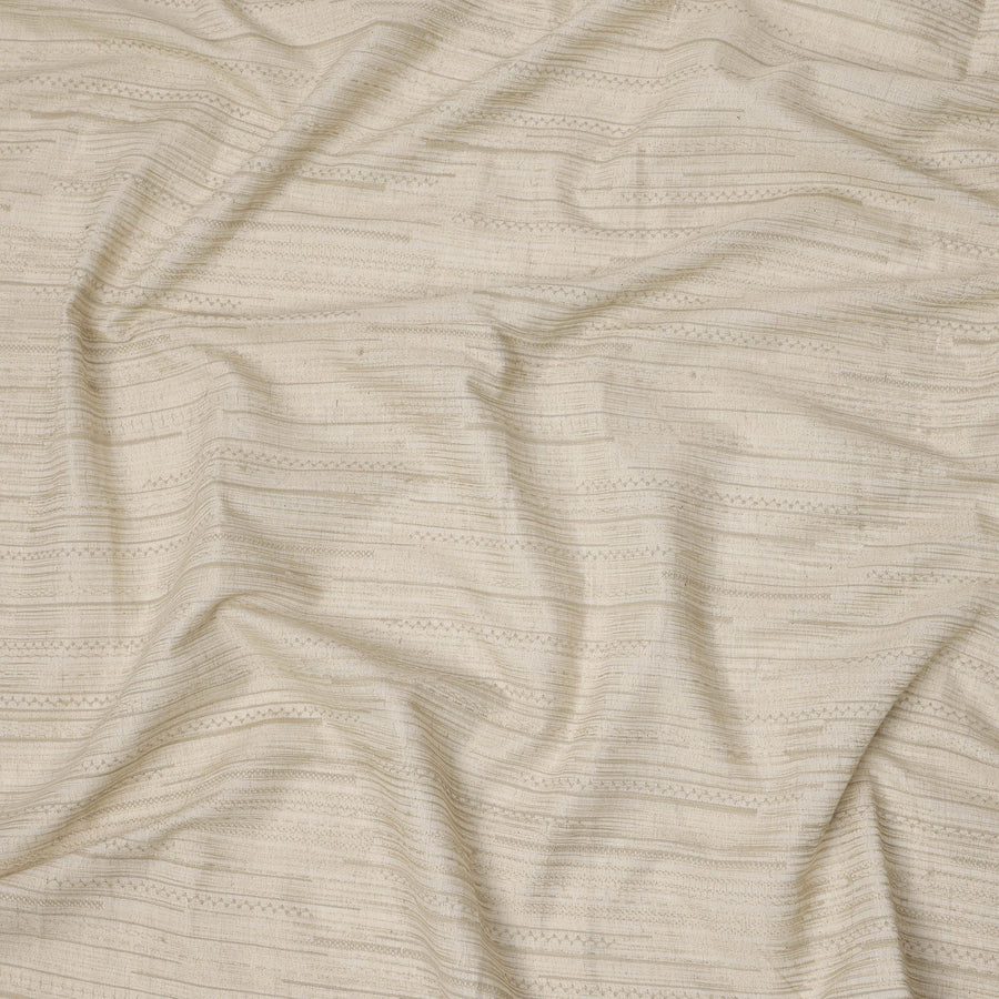Ivory Subtle Stripe Textured Silk Crepe Fabric with Tone-on-Tone Weave Pattern, 110 Cms, India-D23384
