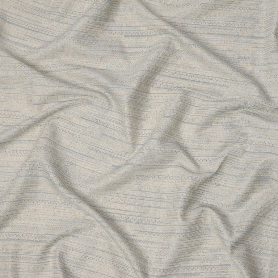 Icy Blue Stripe Textured Silk Crepe Fabric with Subtle Tone-on-Tone Weave, 110 Cms, India-D23385