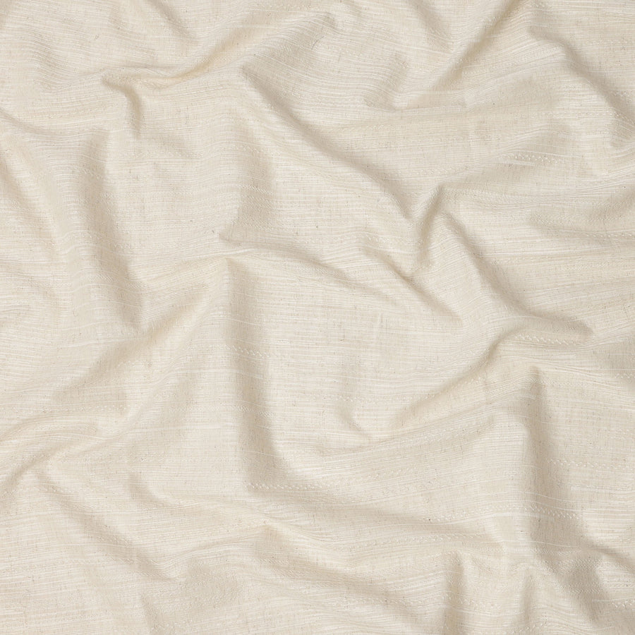 Off White Slub Textured Stripe Silk Crepe Fabric with Subtle Self-Weave, 110 Cms, India-D23386