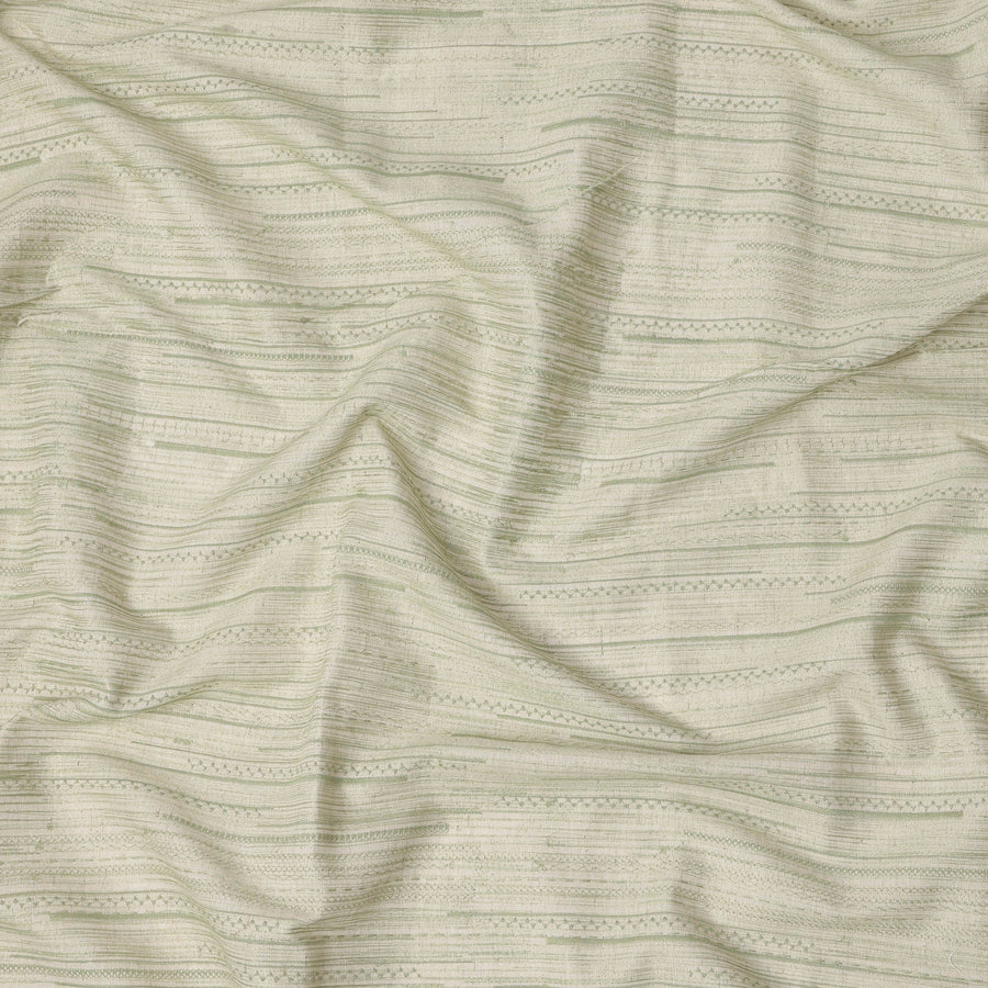 Pale Sage Green Stripe Textured Silk Crepe Fabric with Self-Weave Detail, 110 Cms, India-D23387