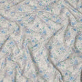 Off White Digital Floral Printed Silk Crepe Fabric with Blue and Lavender Rose Motifs, 110 Cms, India-D23388