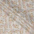 Off White Digital Floral Printed Silk Crepe Fabric with Beige and Pink Rose Motifs, 110 Cms, India-D23389