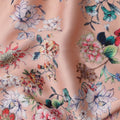 Peach Multicolor Floral Printed Viscose Modal Satin Fabric with Glossy Finish, 110 Cms, India-D23390
