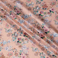 Peach Multicolor Floral Printed Viscose Modal Satin Fabric with Glossy Finish, 110 Cms, India-D23390