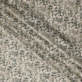 Ivory Leaf Printed Viscose Modal Satin Fabric with Green and Beige Botanical Motifs, 110 Cms, India-D23391