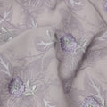 Mauve Floral Embroidered Silk Crepe Fabric with Lavender and Silver Thread Detailing, 110 Cms, India-D23392