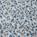 White Blue Floral Printed Cotton Lawn Digital Fabric with Fine Linework Motifs, 110 Cms, India-D23393